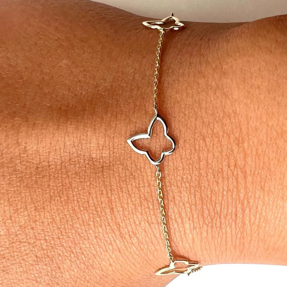 14K Solid Gold Butterfly Bracelet | Dainty Real Gold Chain By Tehrani Jewelry